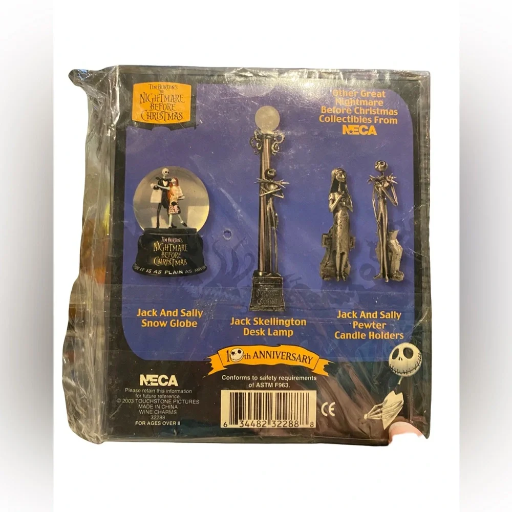 NIGHTMARE BEFORE CHRISTMAS 10th ANNIVERSARY‎ PEWTER WINE BOTTLE CHARM SET NEW